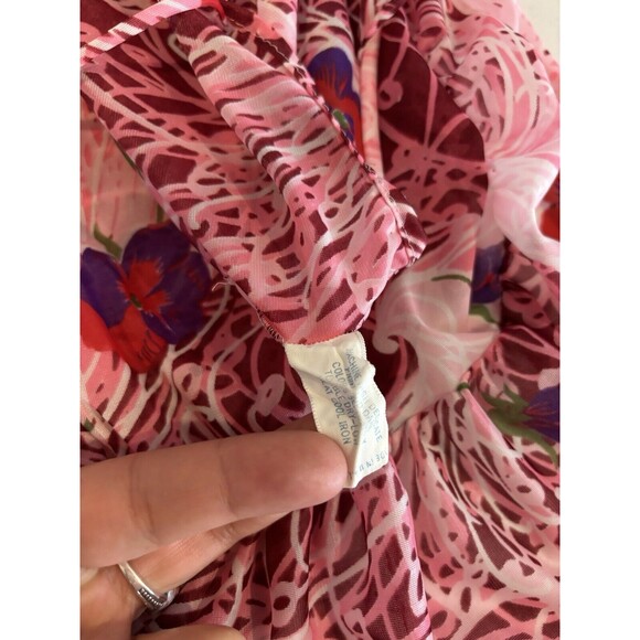 Vintage Vanity Fair Mod Slip Dress 38 L Retro Pink Floral Nylon Whimsical Ruffle - Picture 6 of 13